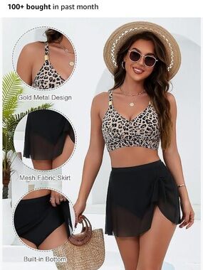 Blooming Jelly Leopard Skirted Bikini Swimsuit Set Size L